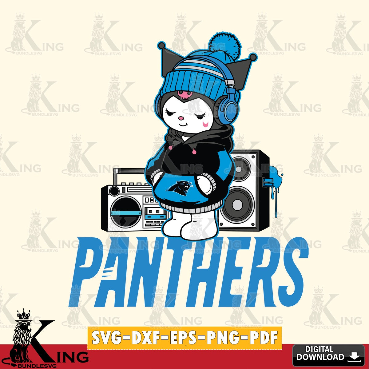 Carolina Panthers Kuromi Football Music SVG file, Cricut, Cut file  , Digital Download , Instant Download, Sanrio svg, Clipart
