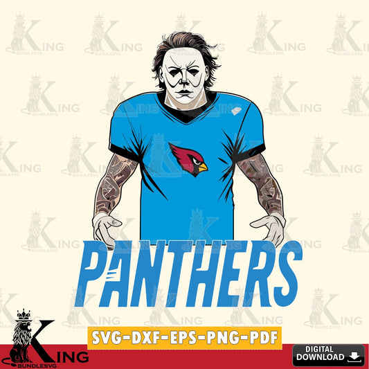 Artistic drawing of Carolina Panthers Michael Myers Tattoo Football, vector illustration for POD merchandise and apparel