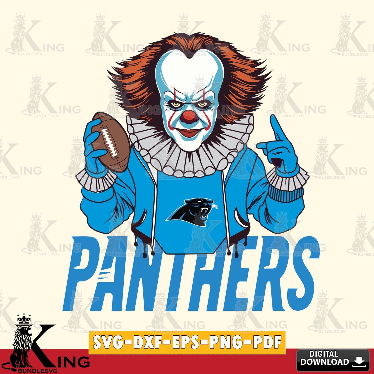 Unique artwork depicting Carolina Panthers Pennywise Player Football, SVG cut file for personalized gifts and laser projects