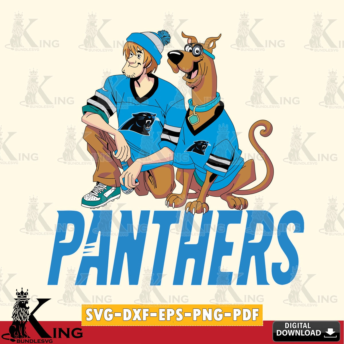 Stylish representation of Carolina Panthers Shaggy and Scooby Doo football as a digital download for Cricut Maker and paper