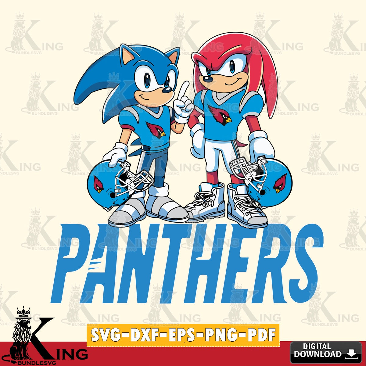 Hand-drawn style art of Carolina Panthers Sonic and Knuckles football SVG PNG files perfect for Cricut and Silhouette cutting