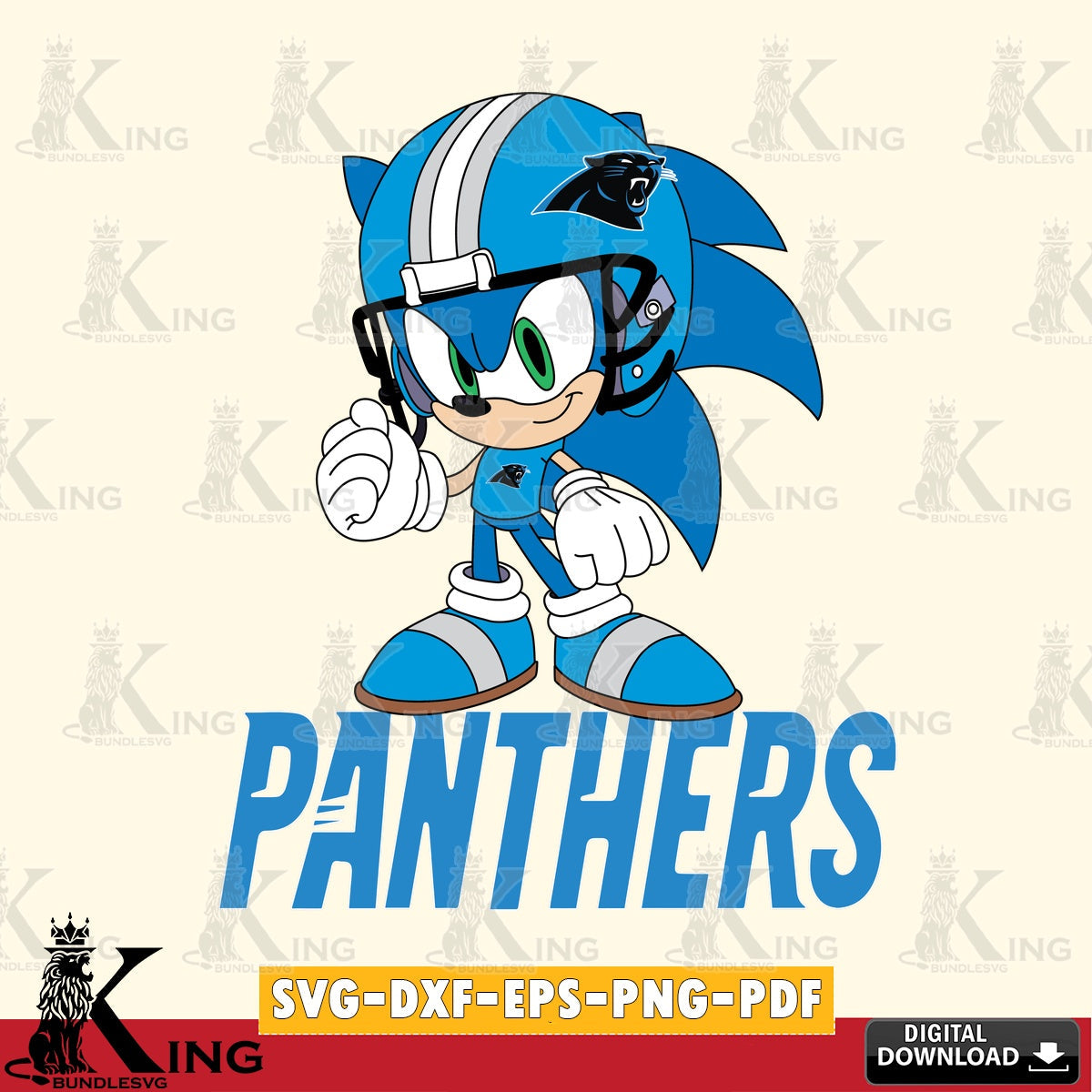 Modern graphic depicting Carolina Panthers Sonic Football Mascot, cut file ideal for vinyl projects and T-shirt printing