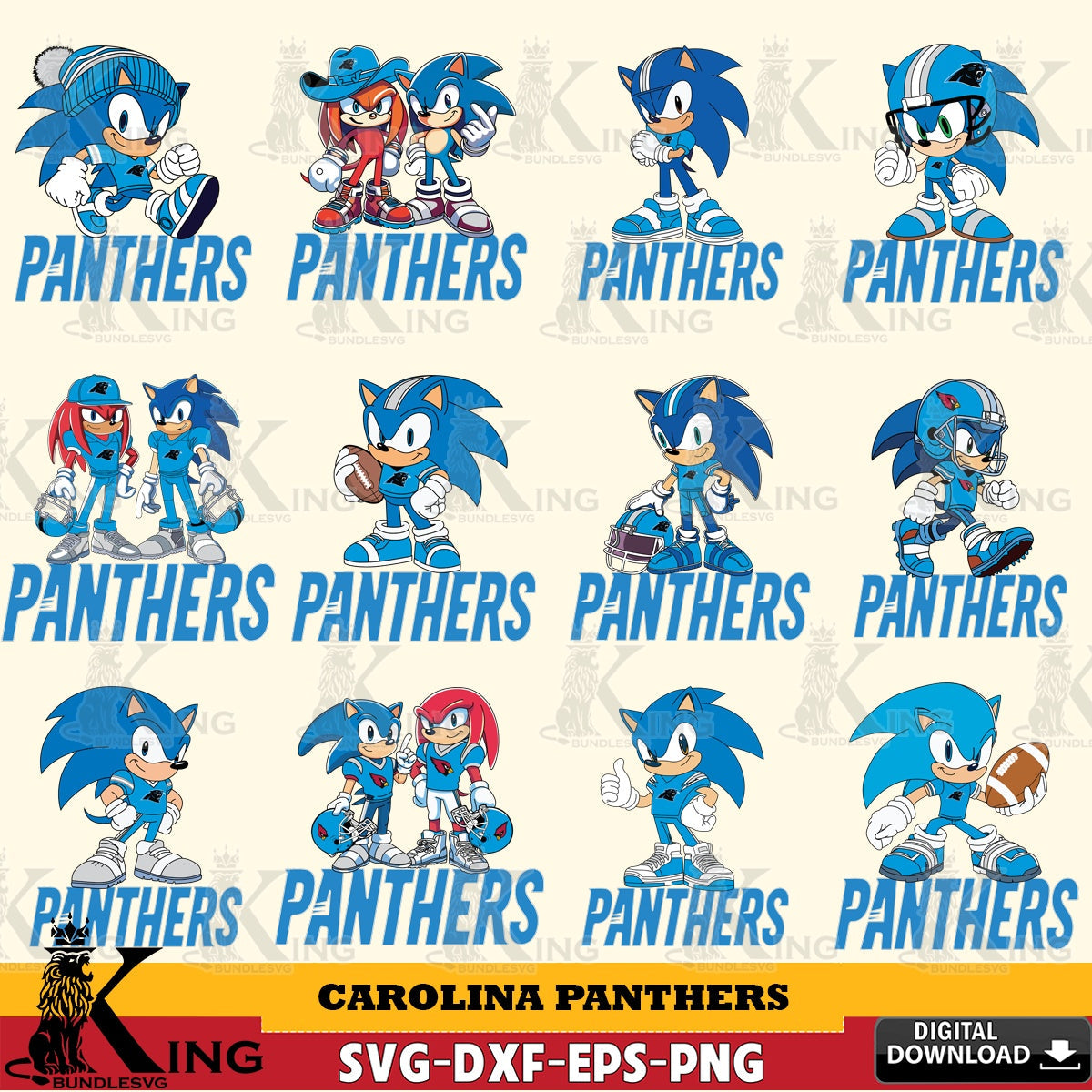 Mega bundle containing Carolina Panthers Sonic & Knuckles NFL Football, versatile clip art for stickers, decals, and mugs