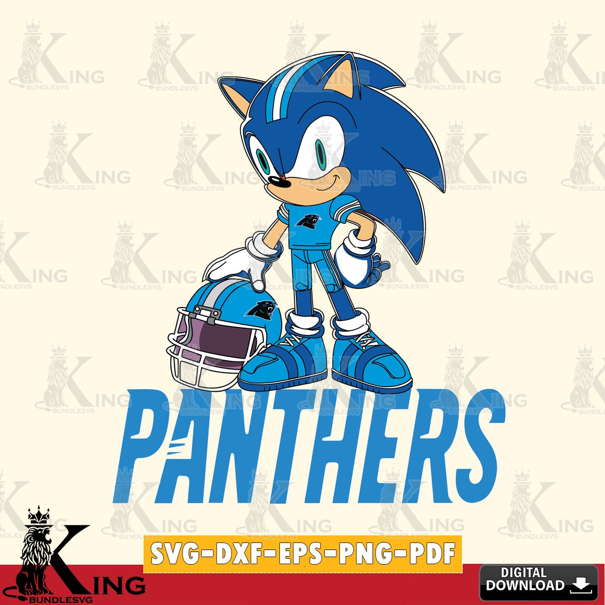 Unique artwork depicting Carolina Panthers Sonic Player Football, a digital download for Cricut Maker and paper crafts