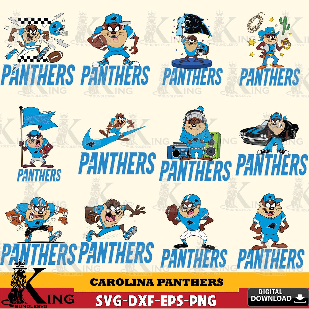 Carolina Panthers Taz (Looney Tunes) Football NFL Bundle Cut file  , Digital Download , Instant Download, Looney Tunes svg, Football svg