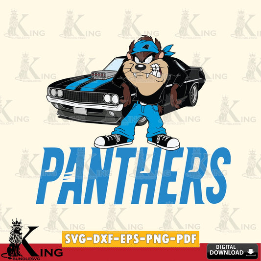 Carolina Panthers Taz Racing Car Cut file  , Digital Download , Instant Download, Looney Tunes svg, Football svg