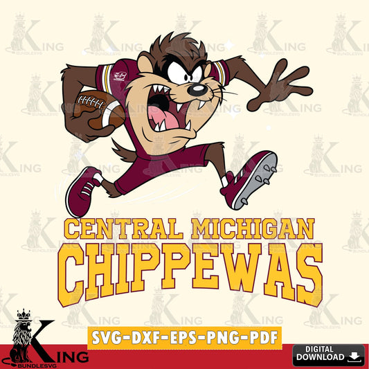 Central Michigan Chippewas Angry Taz Football SVG file, Cut file  , Digital Download , Instant Download, Taz svg, NCAA svg