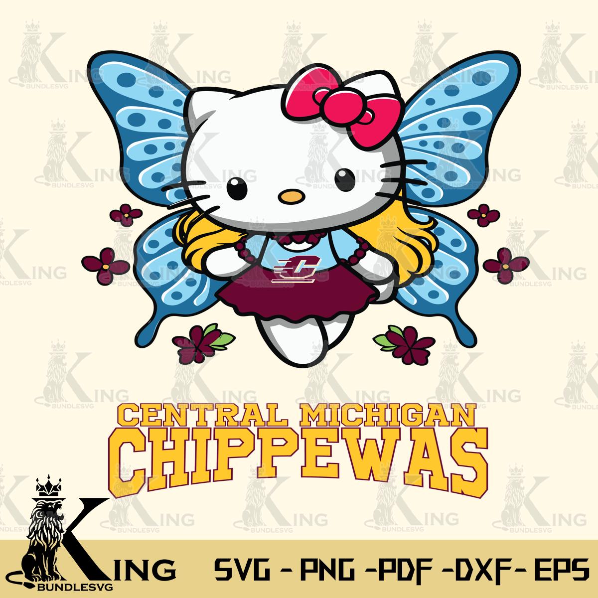 Central Michigan Chippewas Butterfly Kitty Charm Svg Eps Dxf Png File, Digital Download