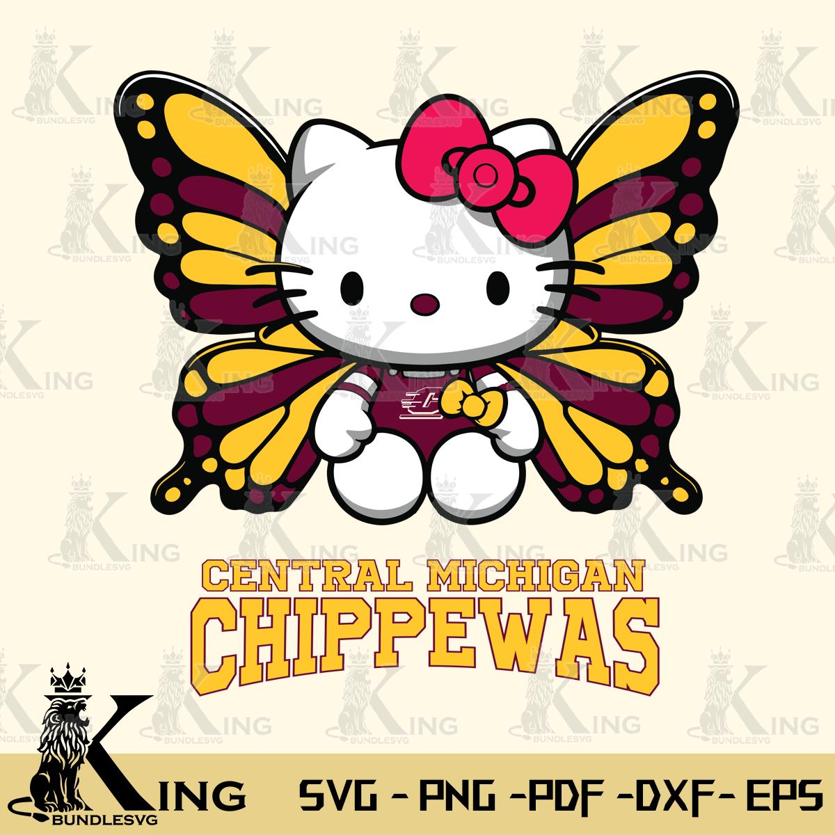 Central Michigan Chippewas Butterfly Kitty Delight Svg Eps Dxf Png File, Digital Download