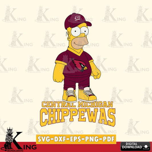High-quality graphic of Central Michigan Chippewas Homer Simpson football, a vector illustration for POD merchandise and apparel.