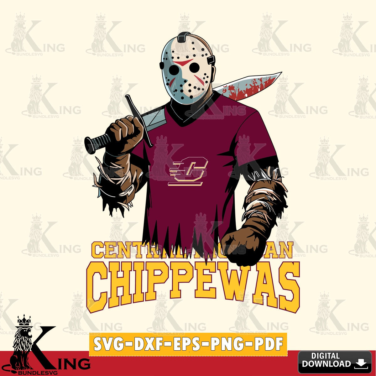 Digital clipart of Central Michigan Chippewas Jason Voorhees football cut file ideal for vinyl projects and T-shirt printing
