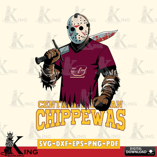 Digital clipart of Central Michigan Chippewas Jason Voorhees football cut file ideal for vinyl projects and T-shirt printing
