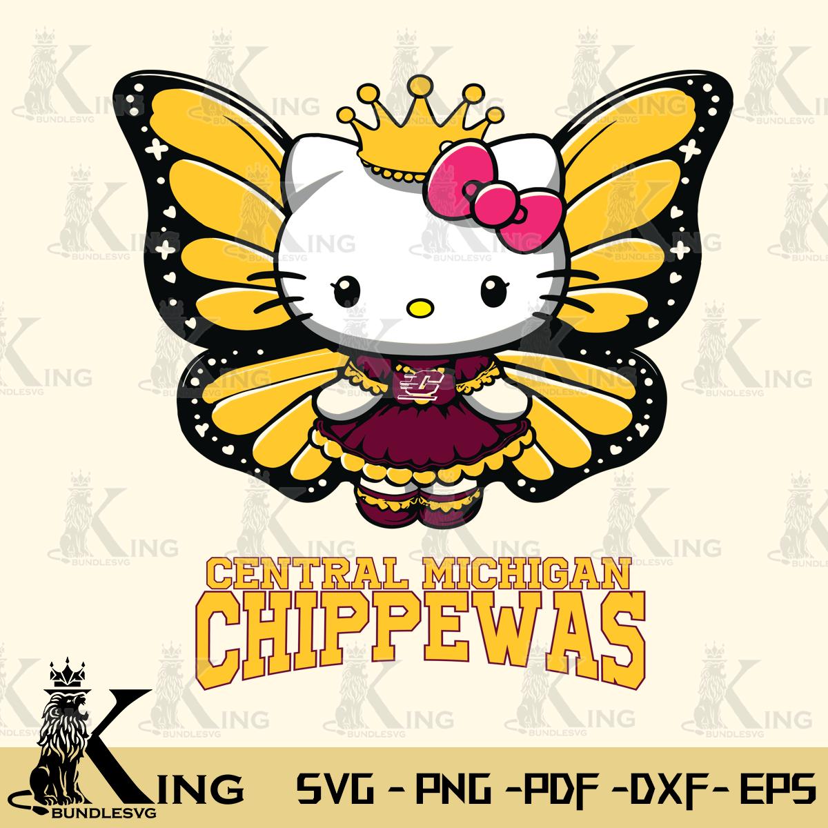 Central Michigan Chippewas Kitty Wings & Flowers Svg Eps Dxf Png File, Digital Download