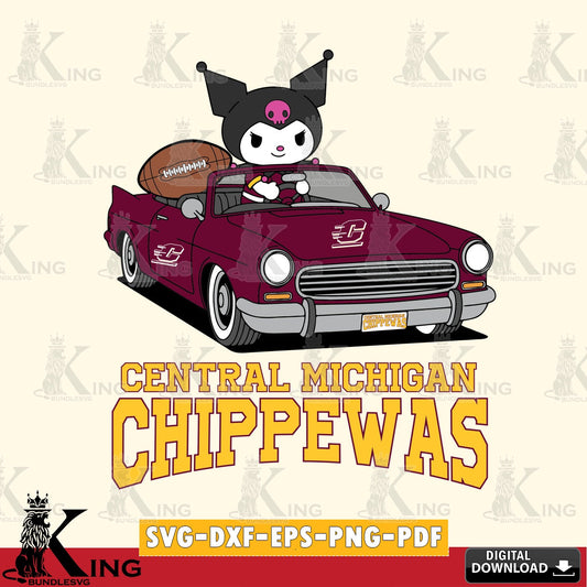 Central Michigan Chippewas Kuromi Car Football Game SVG file, Cricut, Cut file  , Digital Download , Instant Download, Sanrio svg, Clipart