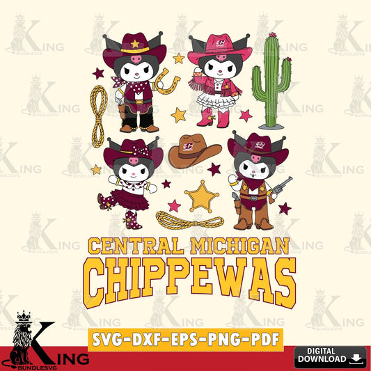 Central Michigan Chippewas Kuromi Cowboy Western SVG file, Cricut, Cut file  , Digital Download , Instant Download, Sanrio svg, Clipart