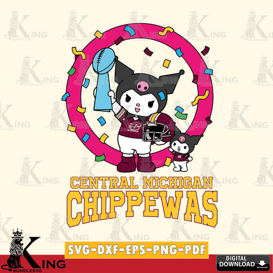 Central Michigan Chippewas Kuromi Football Champion SVG file, Cricut, Cut file  , Digital Download , Instant Download, Sanrio svg, Clipart