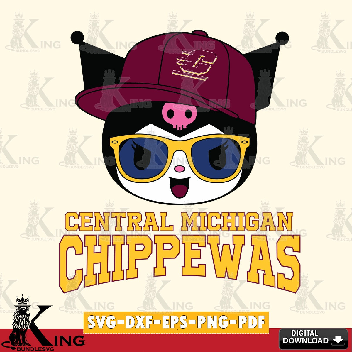Central Michigan Chippewas Kuromi Football Cool SVG file, Cricut, Cut file  , Digital Download , Instant Download, Sanrio svg, Clipart