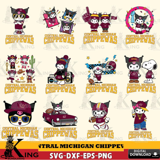 Central Michigan Chippewas Kuromi Football Jersey NCAA Bundle SVG file, Cricut, Cut file  , Digital Download , Instant Download, Sanrio svg, Clipart