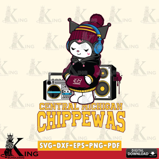 Central Michigan Chippewas Kuromi Football Music SVG file, Cricut, Cut file  , Digital Download , Instant Download, Sanrio svg, Clipart