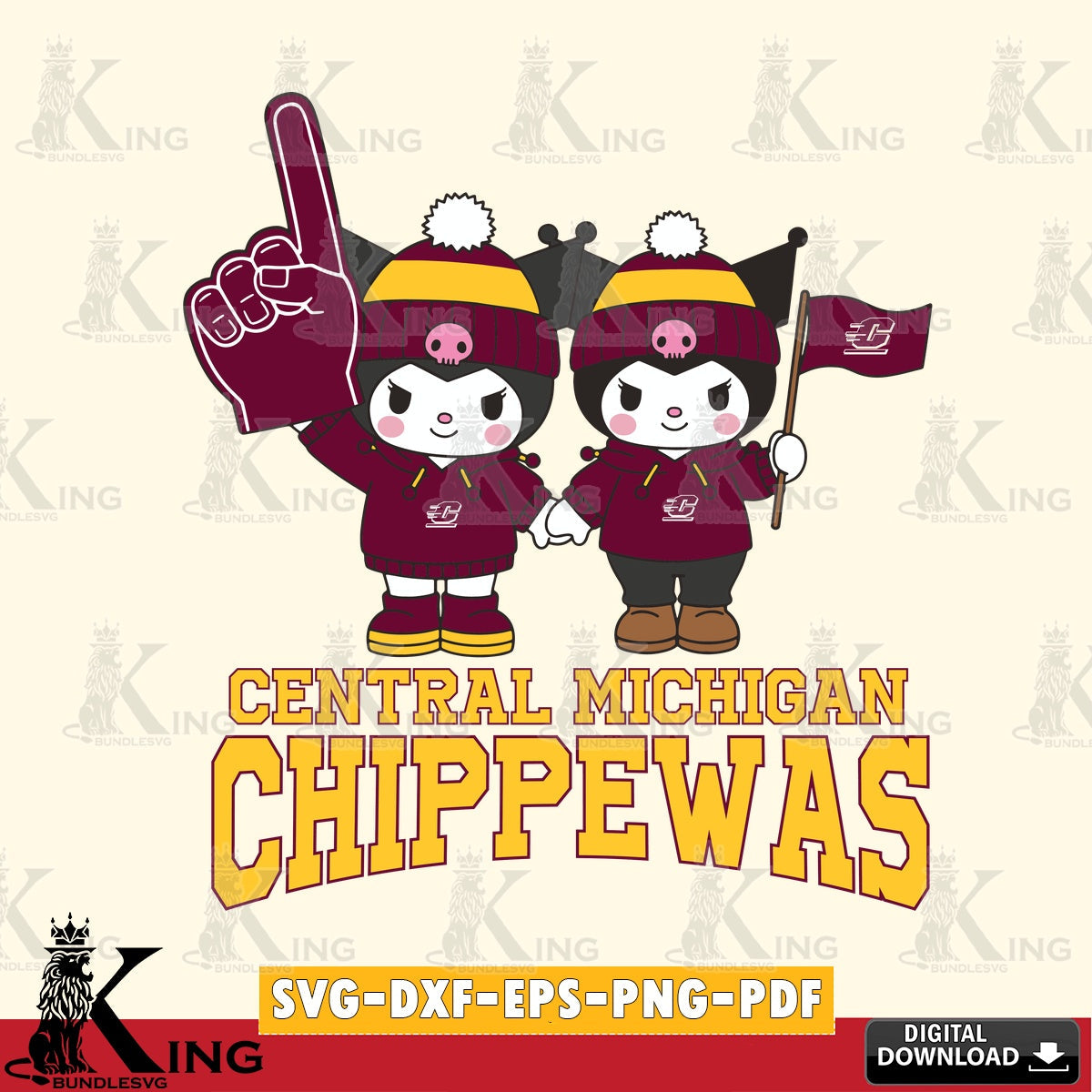 Central Michigan Chippewas Kuromi rugby Fan SVG file, Cricut, Cut file  , Digital Download , Instant Download, Sanrio svg, Clipart