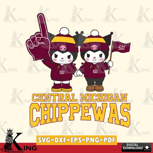 Central Michigan Chippewas Kuromi rugby Fan SVG file, Cricut, Cut file  , Digital Download , Instant Download, Sanrio svg, Clipart