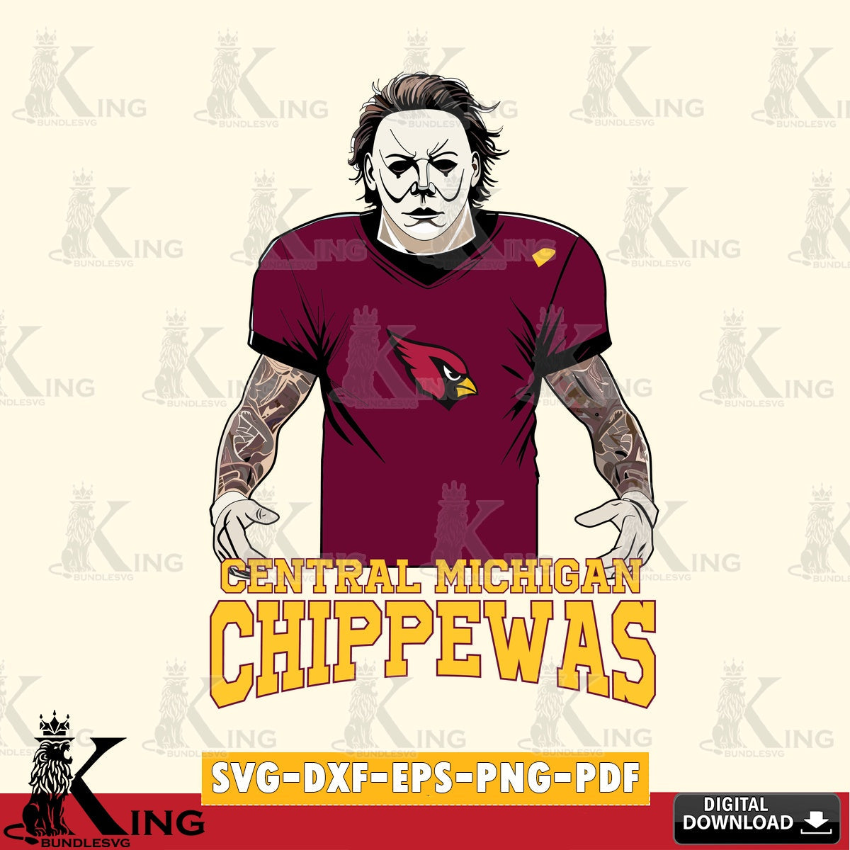 Digital clipart of Central Michigan Chippewas Michael Myers tattoo football, digital file for silhouette cameo and cricut projects