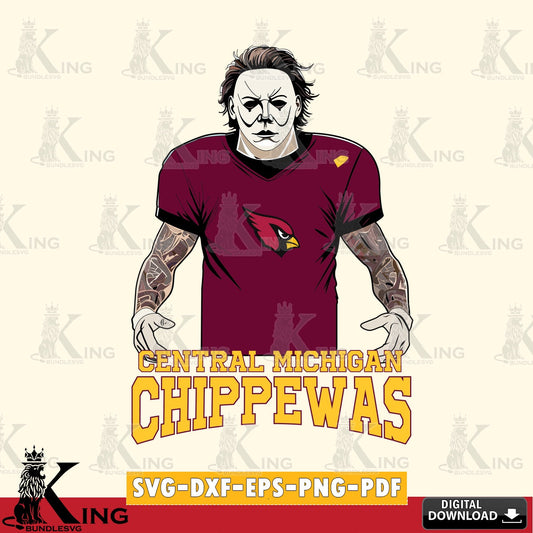 Digital clipart of Central Michigan Chippewas Michael Myers tattoo football, digital file for silhouette cameo and cricut projects