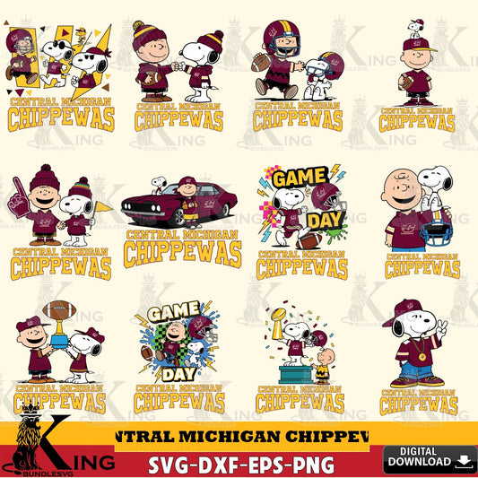 Central Michigan Chippewas Peanuts Football NCAA Bundle SVG, Cricut, Cut file  , Digital Download , Instant Download, Peanuts svg, NCAA svg, Football svg, Sport svg