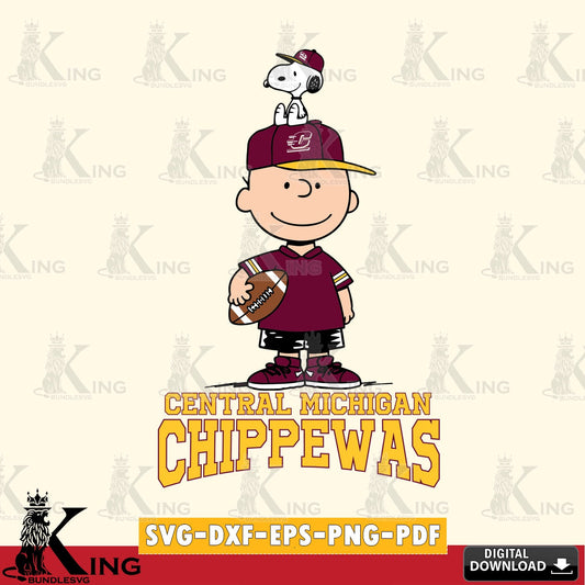 Central Michigan Chippewas Peanuts Football Rugby SVG, Cricut, Cut file  , Digital Download , Instant Download, Peanuts svg, NCAA svg, Football svg, Sport svg
