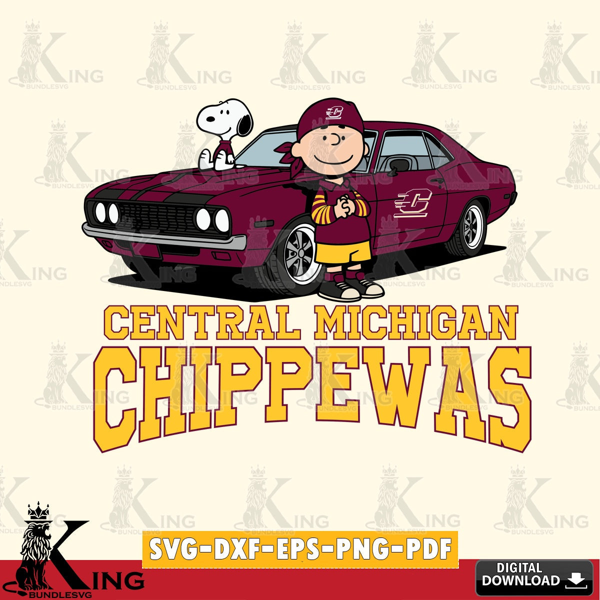 Central Michigan Chippewas Peanuts Muscle Car SVG, Cricut, Cut file  , Digital Download , Instant Download, Peanuts svg, NCAA svg, Football svg, Sport svg
