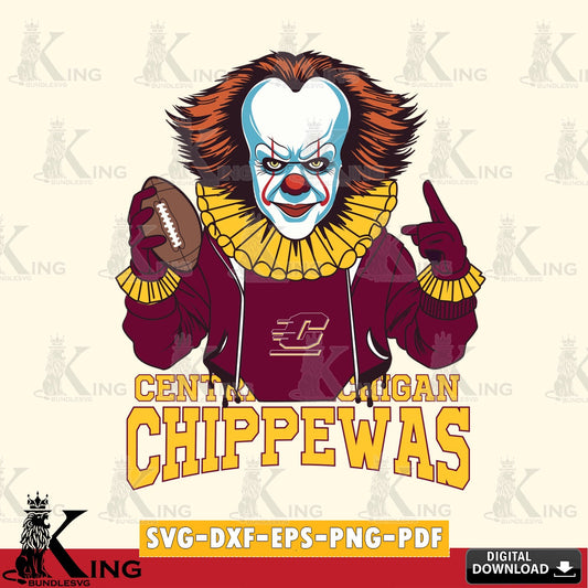 Artistic drawing of a Central Michigan Chippewas Pennywise football player, a digital file for silhouette cameo and cricut