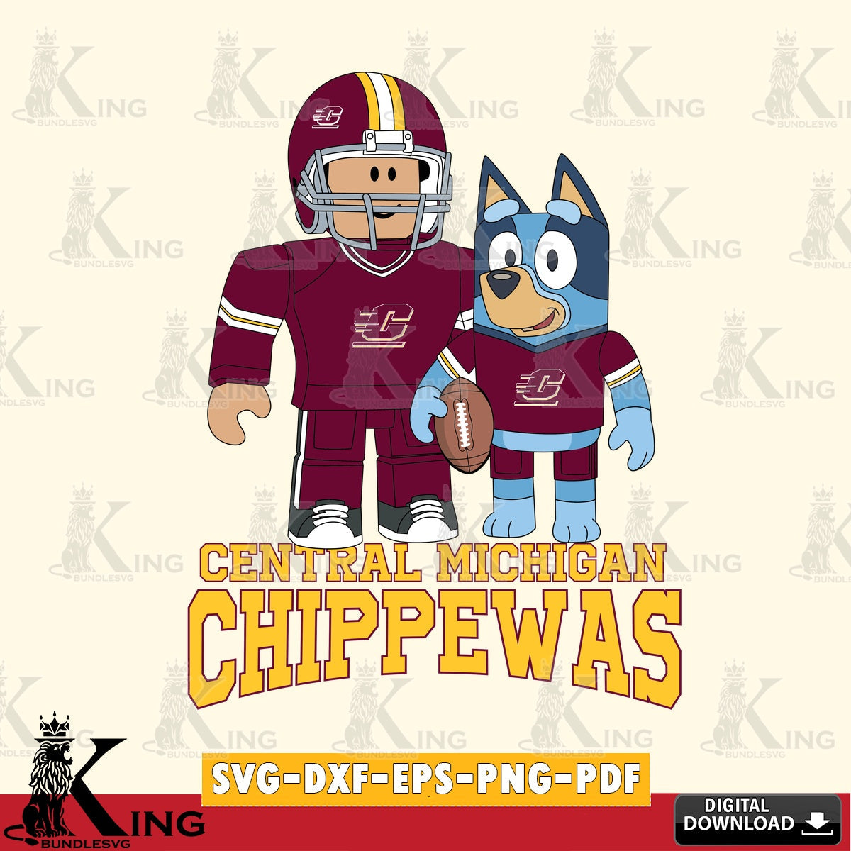 Central Michigan Chippewas Roblox & Bluey Football SVG file , NCAA Cricut,  File cut , Digital Download , PDF File