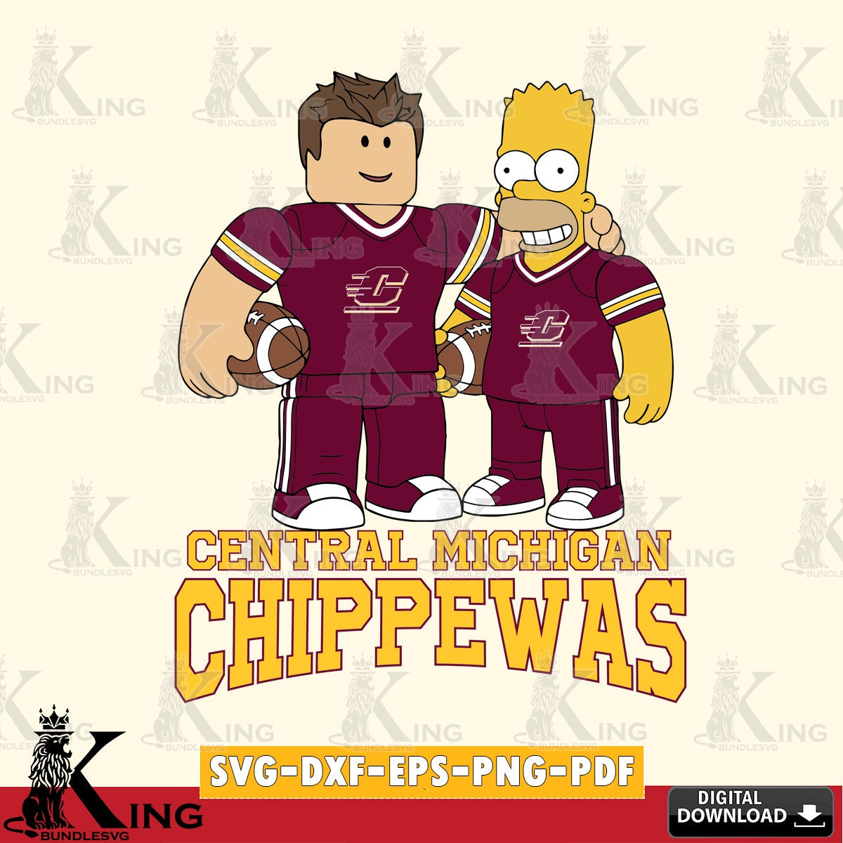 Central Michigan Chippewas Roblox & Homer Simpson Football SVG file , NCAA Cricut,  File cut , Digital Download , PDF File