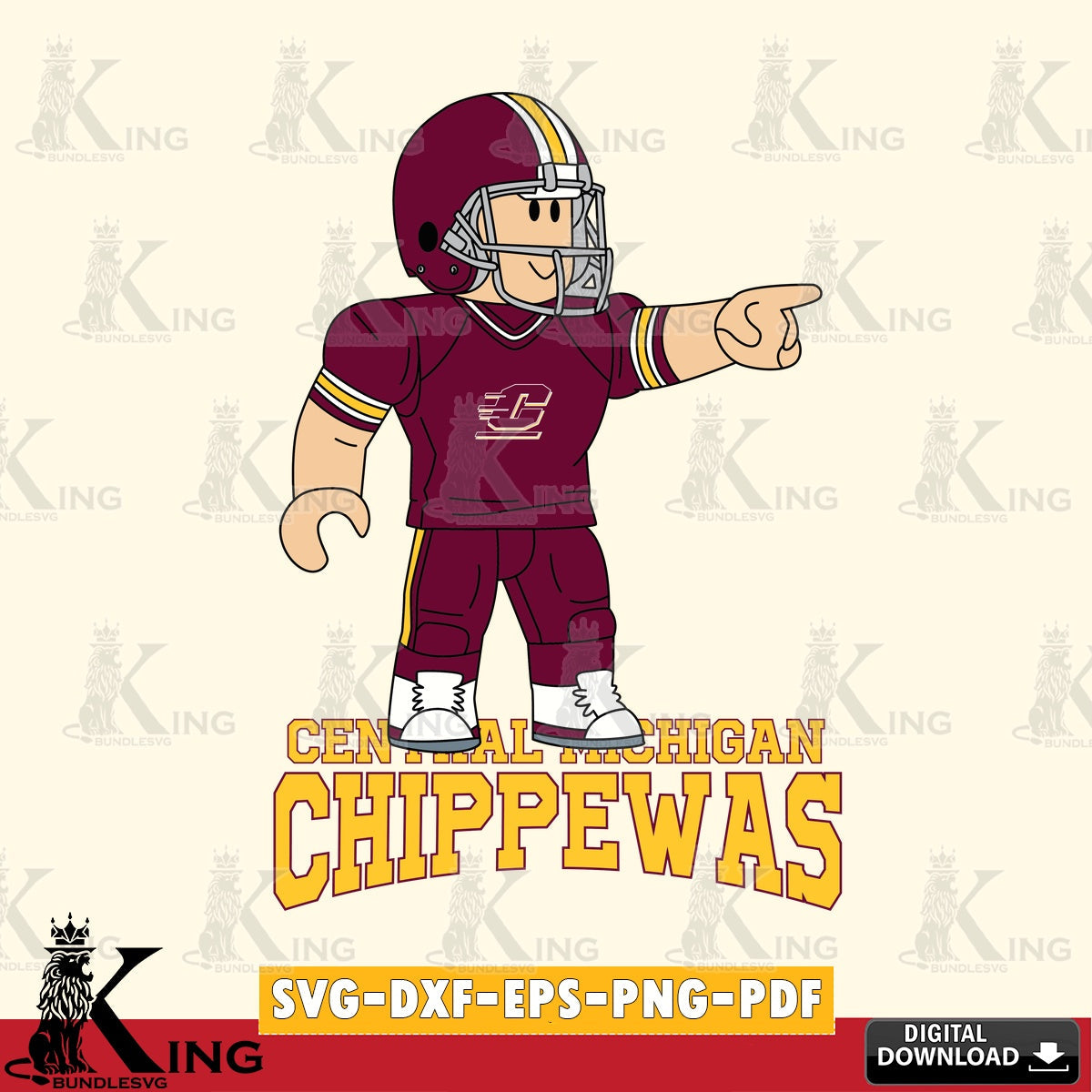 Central Michigan Chippewas Roblox Player Football SVG file , NCAA Cricut,  File cut , Digital Download , PDF File