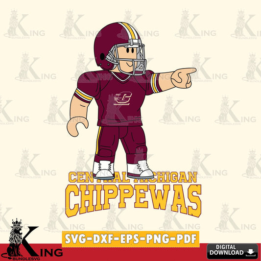 Central Michigan Chippewas Roblox Player Football SVG file , NCAA Cricut,  File cut , Digital Download , PDF File