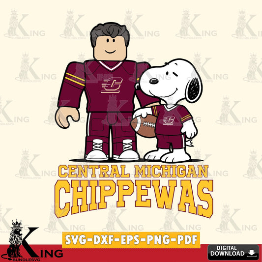 Central Michigan Chippewas Roblox & Snoopy Football SVG file , NCAA Cricut,  File cut , Digital Download , PDF File