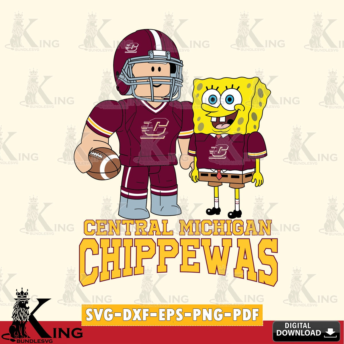 Central Michigan Chippewas Roblox & Spongebob Football SVG file , NCAA Cricut,  File cut , Digital Download , PDF File