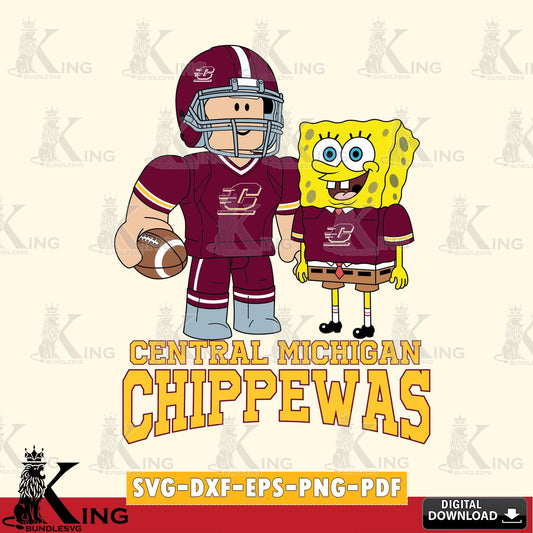 Central Michigan Chippewas Roblox & Spongebob Football SVG file , NCAA Cricut,  File cut , Digital Download , PDF File