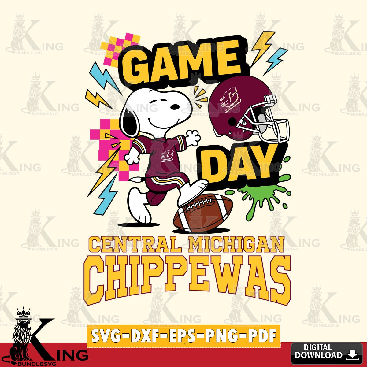 Central Michigan Chippewas Snoopy Game day SVG, Cricut, Cut file  , Digital Download , Instant Download, Peanuts svg, NCAA svg, Football svg, Sport svg