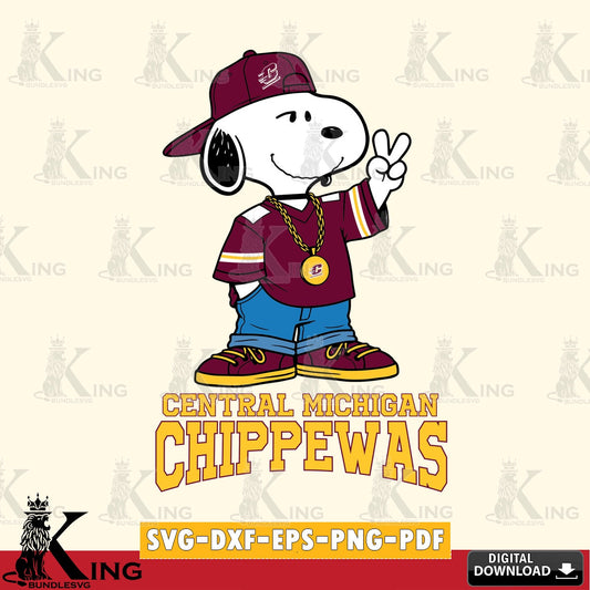 Central Michigan Chippewas Snoopy Say hi SVG, Cricut, Cut file  , Digital Download , Instant Download, Peanuts svg, NCAA svg, Football svg, Sport svg