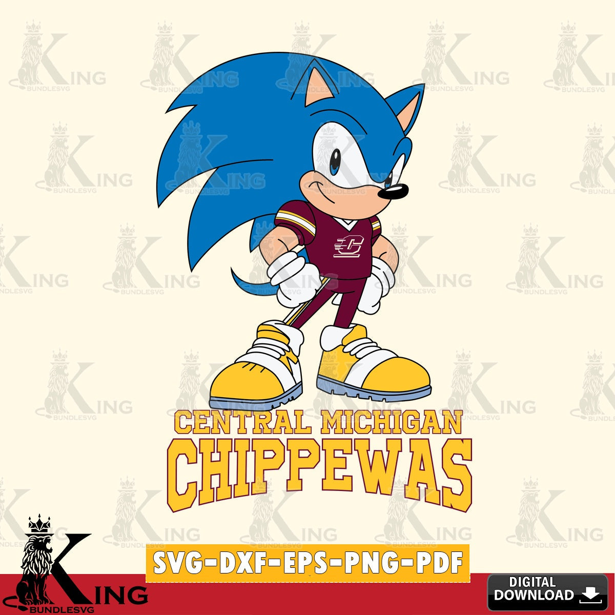 Modern graphic depicting the Central Michigan Chippewas Sonic Football Star Mascot vector illustration for POD merchandise and