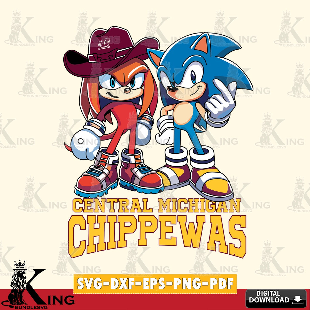 Vector design showing Central Michigan Chippewas Sonic & Knuckles Football Mascot SVG cut file for personalized gifts and laser