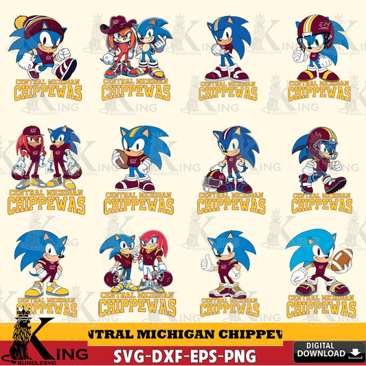 Premium pack containing Central Michigan Chippewas Sonic & Knuckles NCAA Football bundle, versatile clip art for stickers,