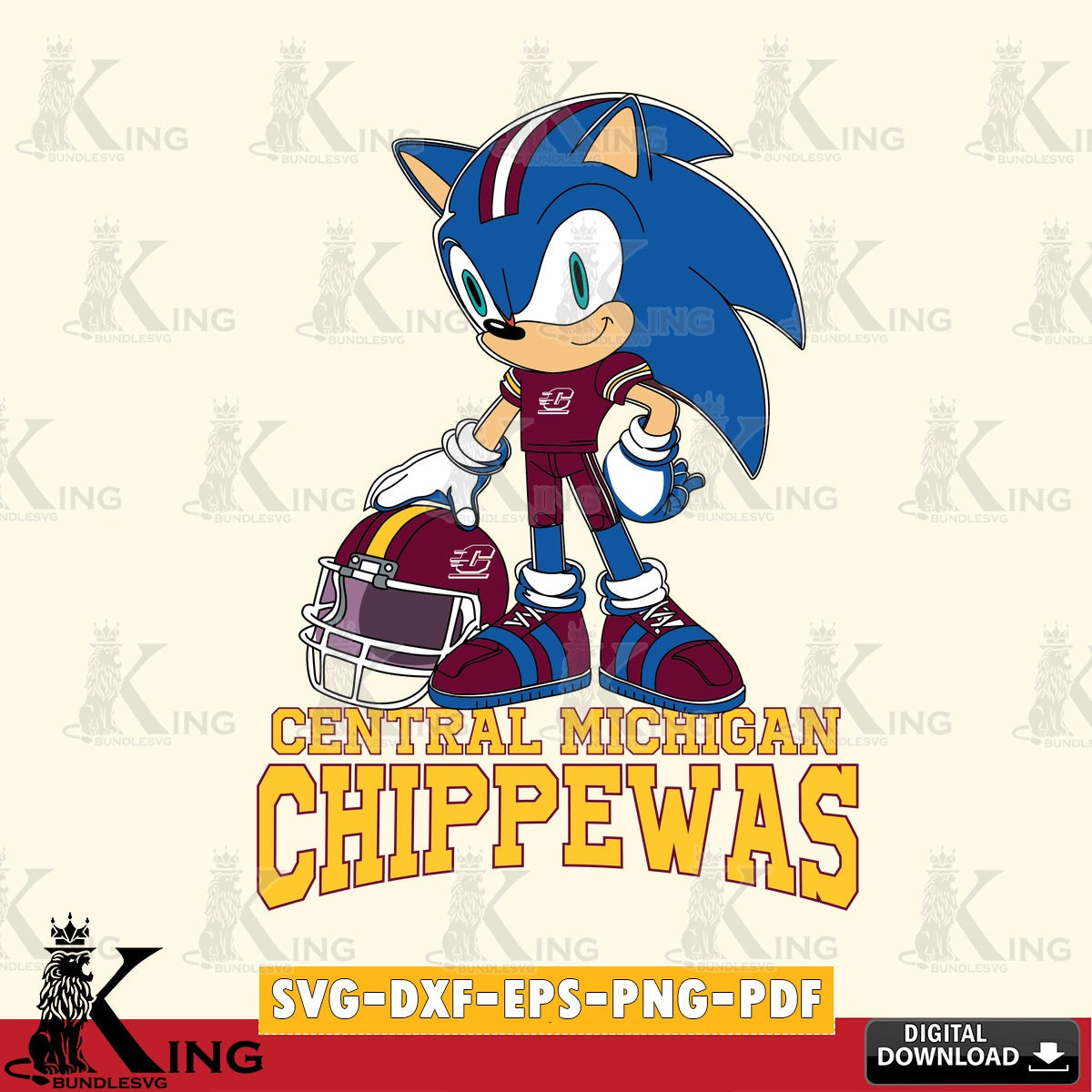 Detailed illustration of Central Michigan Chippewas sonic player football printable vector design for sublimation and crafts