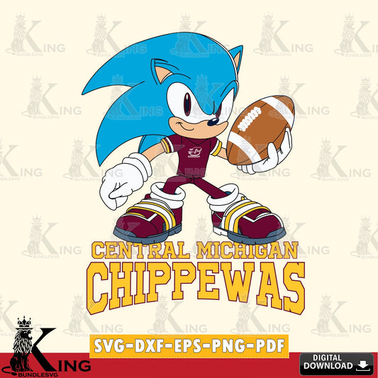 Modern graphic depicting Central Michigan Chippewas Sonic Rugby, printable vector design for sublimation and crafts