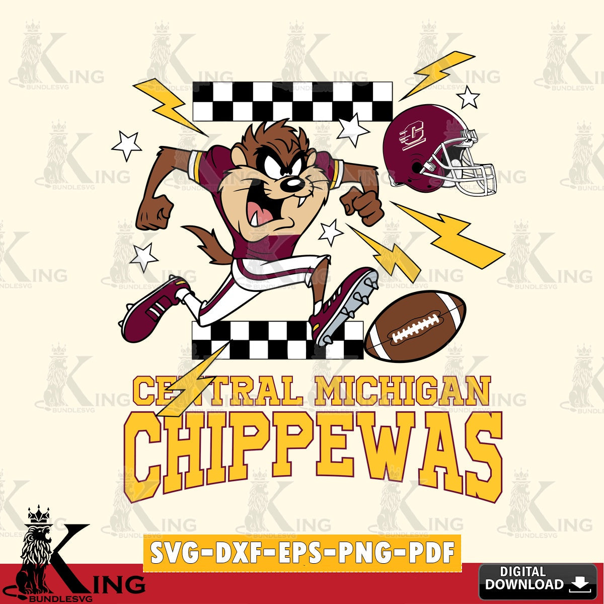 Central Michigan Chippewas Taz Football Lightning SVG file, Cut file  , Digital Download , Instant Download, Taz svg, NCAA svg