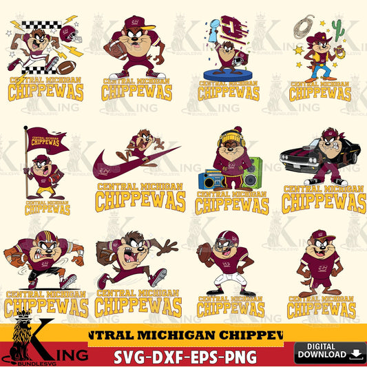 Central Michigan Chippewas Taz Football NCAA Bundle SVG file, Cut file  , Digital Download , Instant Download, Taz svg, NCAA svg