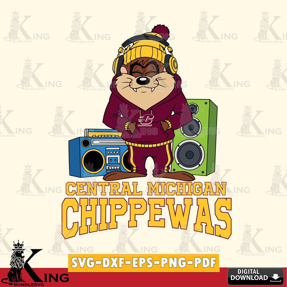 Central Michigan Chippewas Taz Hip Hop SVG file, Cut file  , Digital Download , Instant Download, Taz svg, NCAA svg