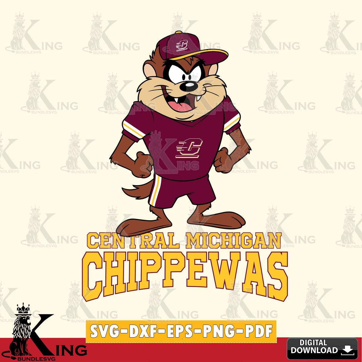 Central Michigan Chippewas Taz Standing Pose SVG file, Cut file  , Digital Download , Instant Download, Taz svg, NCAA svg