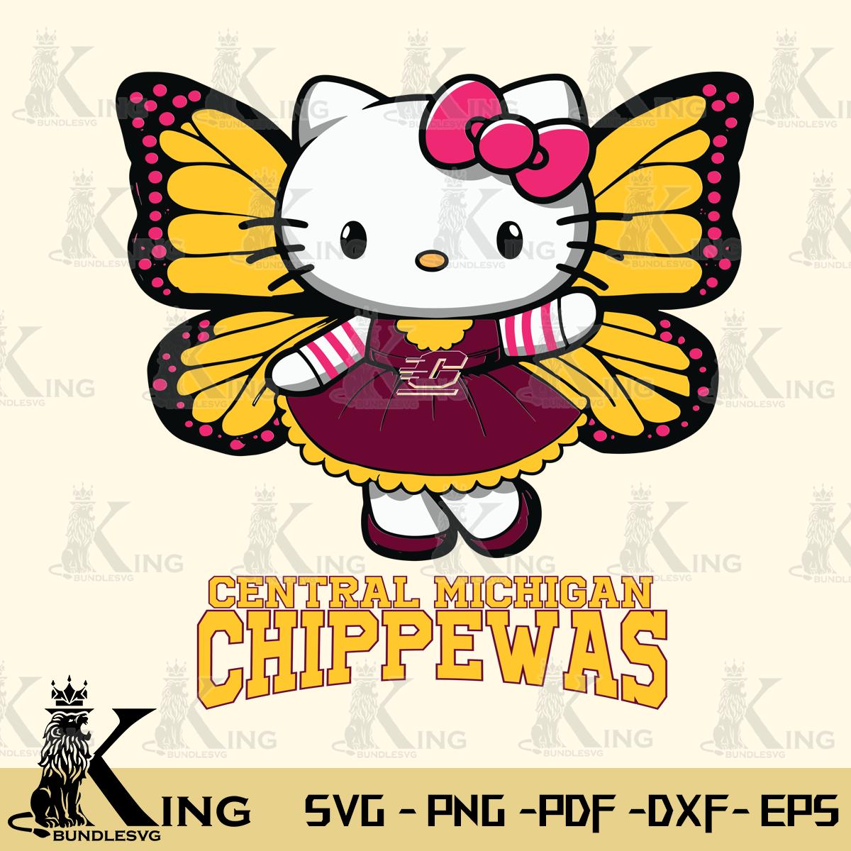 Central Michigan Chippewas Whimsical Kitty Wings Svg Eps Dxf Png File, Digital Download